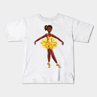 Ballet black ballerina  in yellow tutu with corn rows in her hair - brown skin ballerina Kids T-Shirt